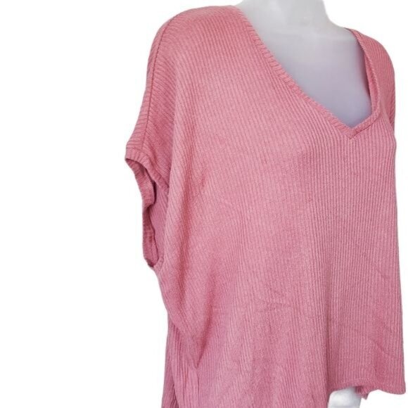 FOREVER 21‎ Womens T-Shirt XSmall Ribbed V-Neck Oversized Cap Sleeve Pink - Picture 9 of 9